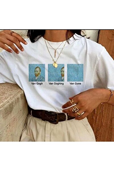 WOODROFFE Tricou oversize alb cu imprimeu Van Gogh Boyfriend