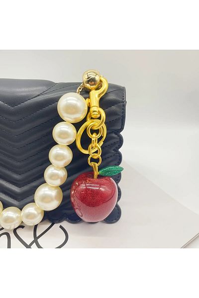 Siriderya Red Apple Keychain and Gift Bag Ornament Charm Gold Red