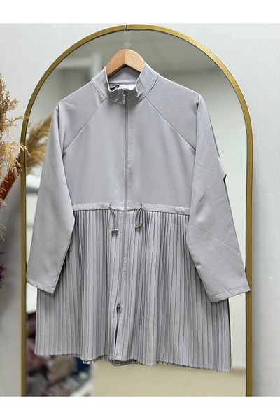 Ebrar Store Gray Breath Pleated Zip-Up Cardigan - Eu2280