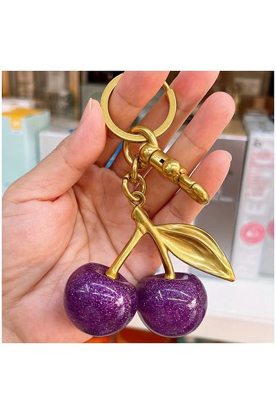 Siriderya Cherry Keychain Purple Bag Ornament Charm Cherry Purple Gold