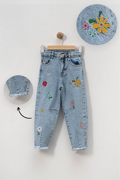 yns coolstar sezon nou fată copil broderie flori picior ciucuri blugi din bumbac blugi