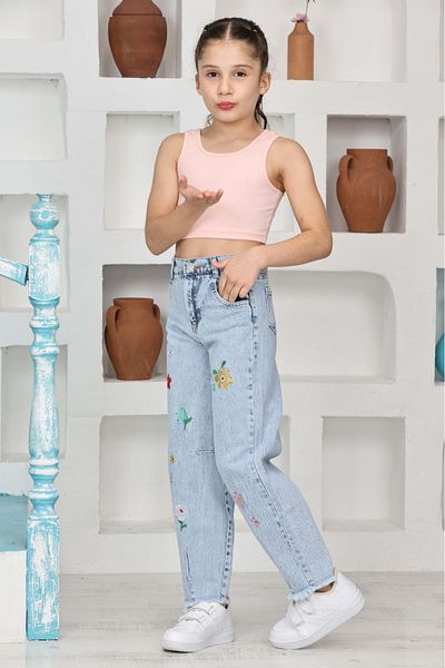 yns coolstar sezon nou fată copil broderie flori picior ciucuri blugi din bumbac blugi