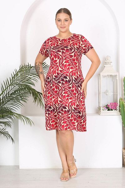 Mooi XXL Red Beige Midi Dress - Ivy Pattern