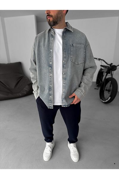 BYBASICMAN Light Blue Single Pocket Washed Denim Jacket C-1643