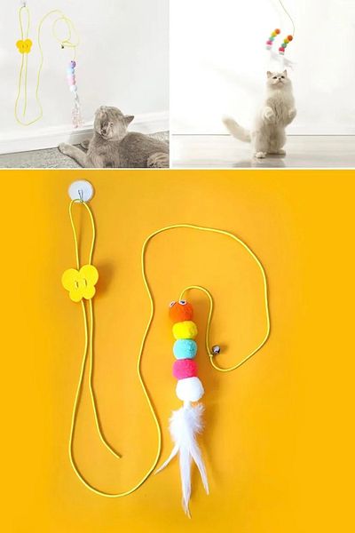 Tüylü Tezgah Elastic Cat Playing Rod - with Door Hanging, Adjustable Length Rattles