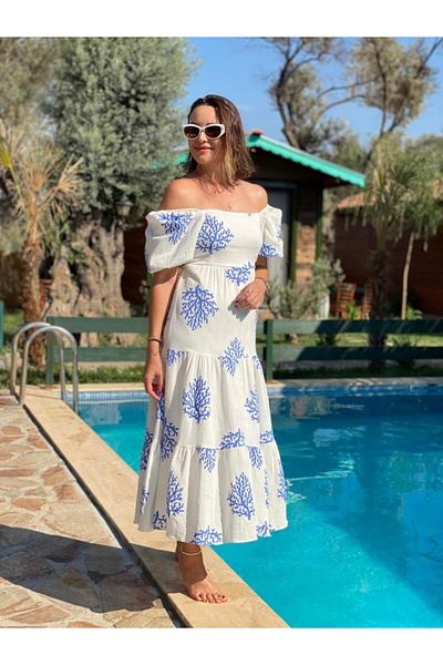 Seda Aslan Butik Rochie lungă cu model coral cravată