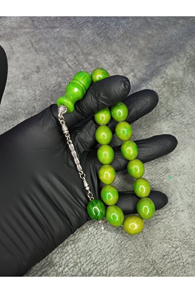 Mos Tespih Green Moire High End Mascot Crimping Amber Tasbih