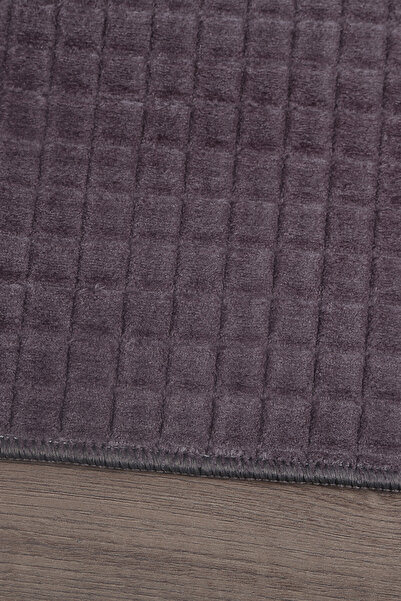 Teksev Square Plus Anthracite Color Cutting Runner Soft Surface Non-Slip Base Machine Washable Plush Carpet