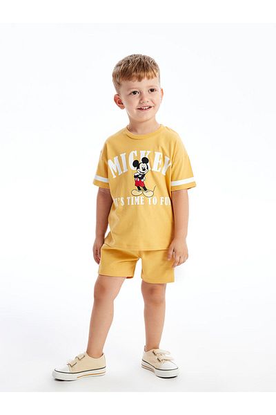 LC Waikiki Lcw Crew Neck Short Sleeve Printed Baby Boy T-Shirt and Shorts 2-Piece Set Fast Fashion