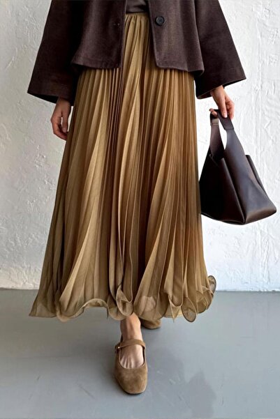 MELEK ARAZ Fusta plisată din șifon măsline