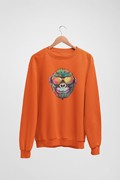Butik Unisex Long Sleeve Colorful, Gogged Gorilla Transfer Printed Crew Neck ...