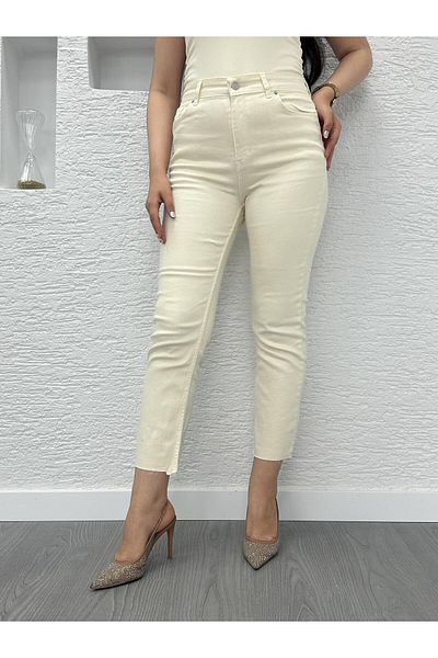 MELEK ARAZ Cream Boy Fit Cut Jean Trousers