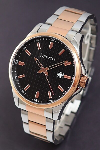 Ferrucci Rose Copper White Black Dial Men's Metalic Steel Calendar Wristwatch 178038