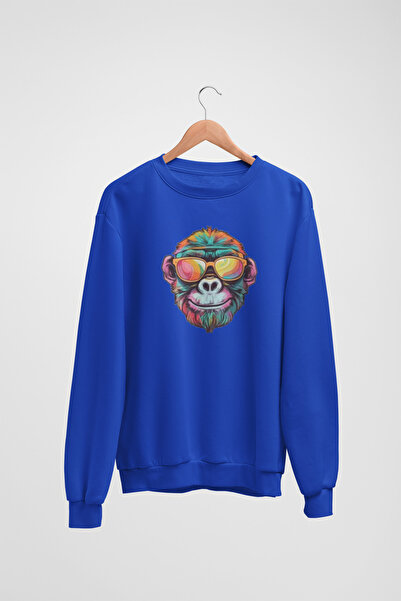 Butik Unisex Long Sleeve Colorful, Gogged Gorilla Transfer Printed Crew Neck ...