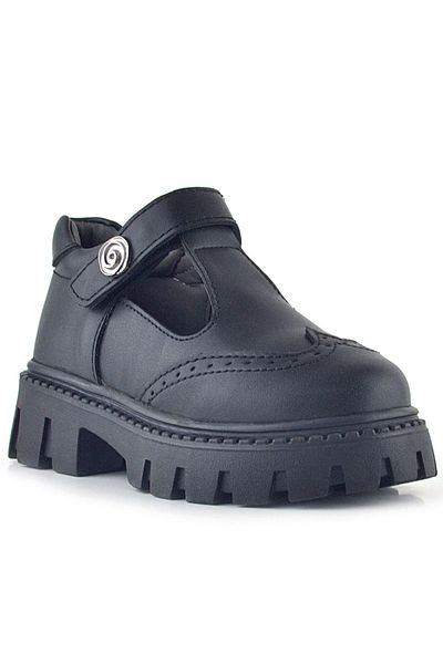 Rakerplus Pantofi ocazionali pentru fete cu velcro negru mat cu detaliu metalic