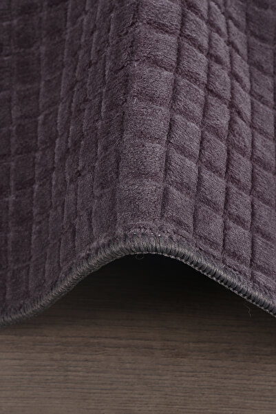 Teksev Square Plus Anthracite Color Cutting Runner Soft Surface Non-Slip Base Machine Washable Plush Carpet