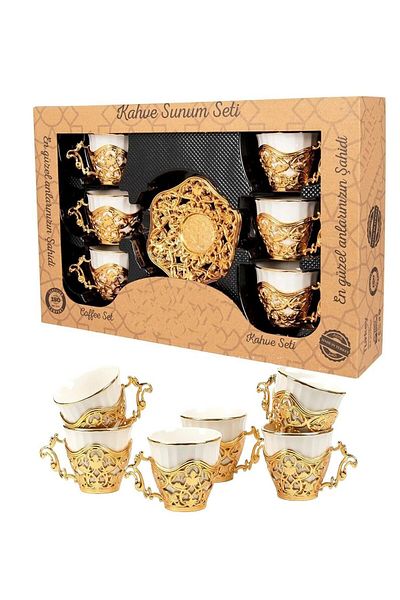 KT HOME Cup Turkish Coffee Set Set Presentation Elisa Turkish Arabic Coffee Set Metal Coffee Cup 6 Pieces Gold