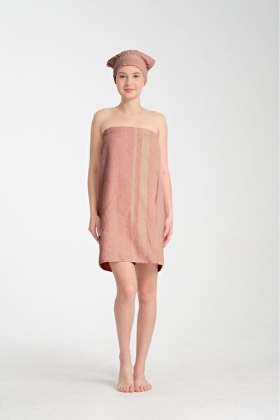 Peşli Collection Peşli - İkili Takım – Saç Kurutma Bonesi / Havlu Bere – Sauna Eteği / Bornoz Havlu Kiremit Rengi