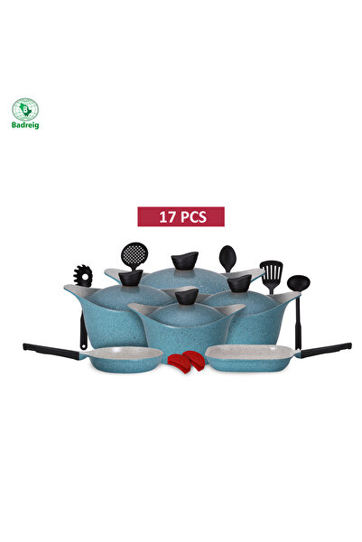 badreig LAHOYA CERAMIC COATED COOKWARE SET 17 PCS (BLUE) |Made in Saudi
