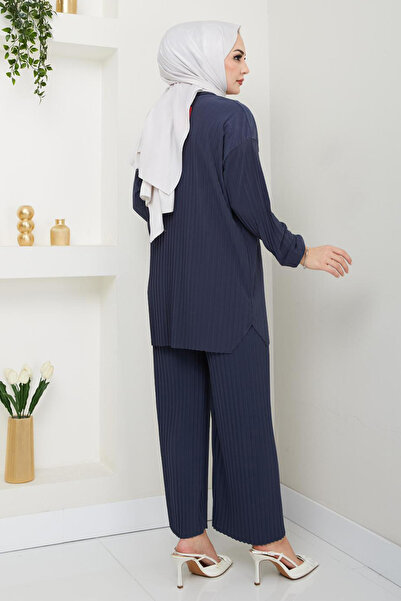 Bold Grup Women's Sandy Full Pleated Loose Tunic Pants Hijab Double Set