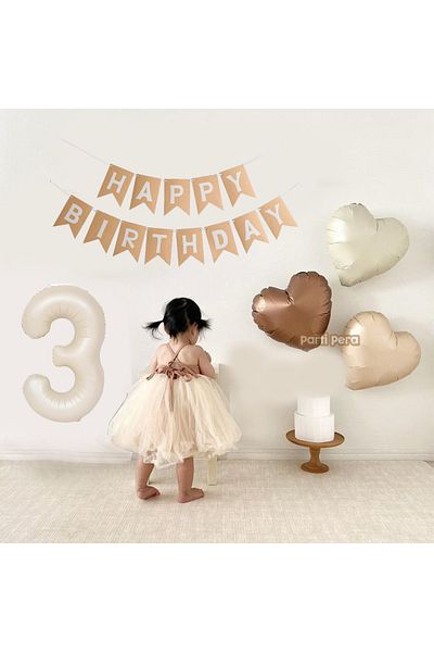 parti pera Πανό με γράμματα ρετρό Kraft Happy Birthday - Σετ μπαλονιών με φύλλο κρέμας