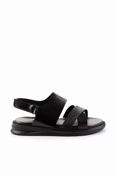 Bambi Black Opening Genuine Leather Men's Sandals E 05433015214