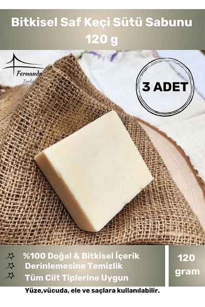 Fernanda 100% Natural Organic Goat Milk Soap Handmade Face Hair Body Skin Original Herbal 120 g - 3 Pieces