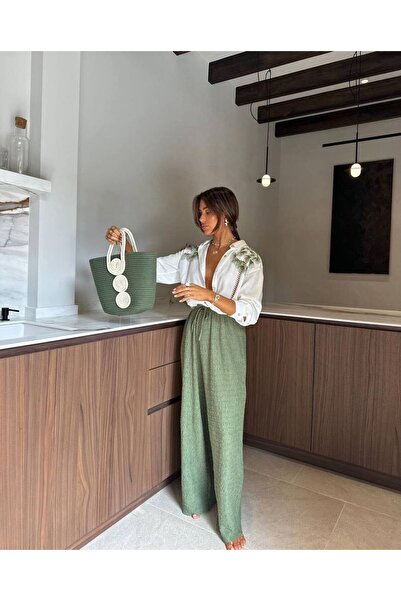 Pulli Collection Agaçkabugu Pantalon | Keten Nakış Detaylı Gömlek İkili Takım