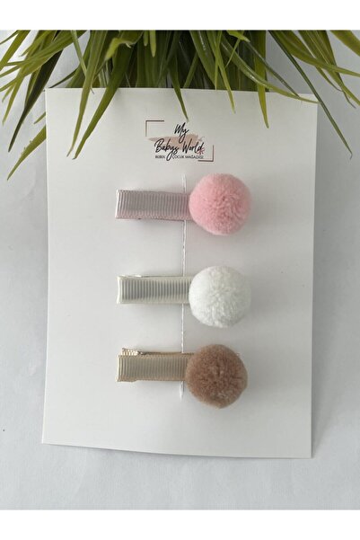 my baby’s world bebek çocuk mağzası 3 Renkli Ponpon Klips Toka Seti