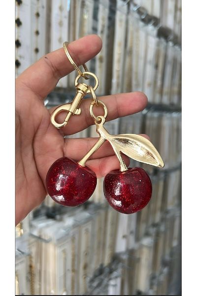 mibrillo Charm pentru geantă Golden Red Cherry - Accesoriu pentru geantă