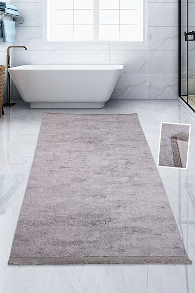 Dokumacıoğlu Nova Grey Large Bath Mat - 80x150 cm, Αθλητικό Μαλλιά, Αντιολισθητική Βάση, Μοκέτα με Φούντες