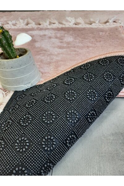 Dokumacıoğlu Elite Powder Pink - Σετ τουαλέτας με 2 πομπόν με κρόσσια, βελούδινο χαλάκι μπάνιου και χαλί με αντιολισθητικές φούντες