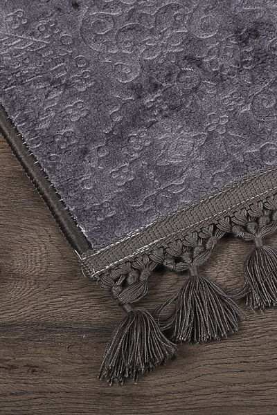 Dokumacıoğlu Nova Anthracite 2-Pece Cornered Pompom Μοκέτα μπάνιου με κρόσσια Αντιολισθητικό σετ πατάκι που πλένεται