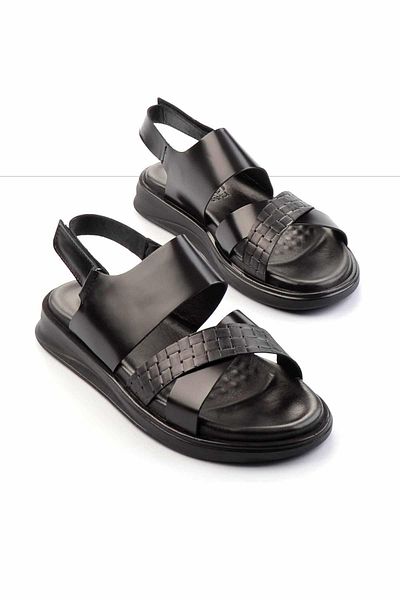 Bambi Black Opening Genuine Leather Men's Sandals E 05433015214