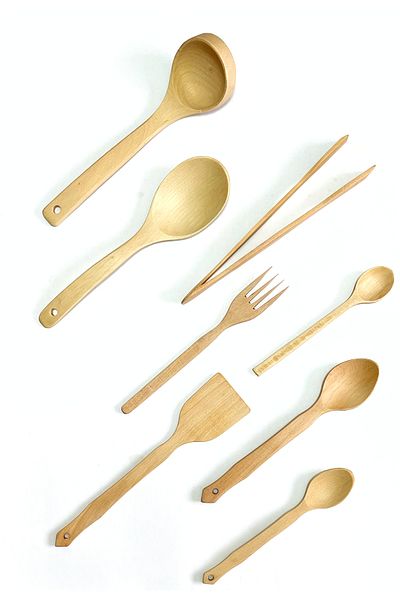 Kitchen Mania 8 Piece Pro Beech Wooden Spoons Set- Wood Spatula Serving Ladle Tree Fork Tongs Set