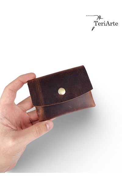 TeriArte Genuine Leather Card Holder, Real Leather Minimal Card Holder, Single Snap Card Holder, Unisex Card Holder