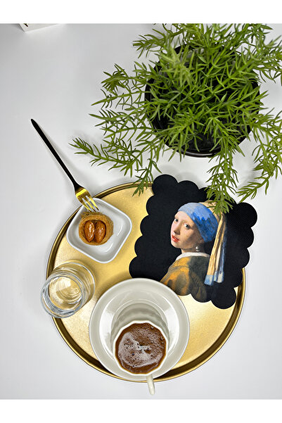 Genel Markalar İnci Küpeli KIz Portre Tasarımlı Lazer Kesim Kumaş  Kokteyl Pe...