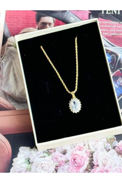 Koprinaco Çelik Gold Burgu Halat Baget Taşlı Kolye (50 Cm)