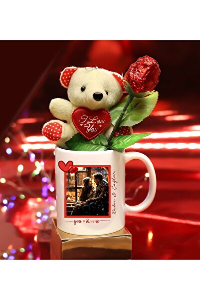 gagga SEVGİLİLER GÜNÜNE Kişiye Özel Fotoğraflı Ve İsimli Kupa Bardak & Gül Çi...
