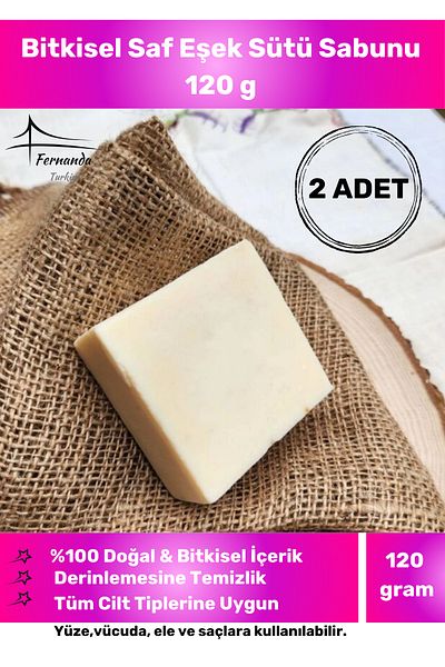 Fernanda 100% Natural Organic Donkey Milk Soap Handmade Face Hair Body Skin Original Herbal 120 g - 2 Pieces
