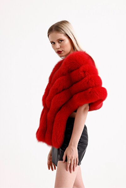 ÖZEL ASPAVA DERİ KADIN  KIRMIZI  HAKİKİ KÜRK BOLERO , ETOL  K-24  , ÖZEL ASPAVA DERİ