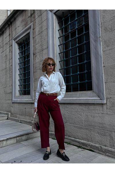 Bak'ap Pantaloni din stofă tăiat morcov cu centură