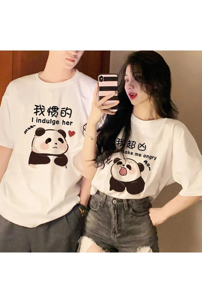 FECCY Cotton 2Pcs Tir Harajuku Style Couple Lover Combinations Couple Clothin...