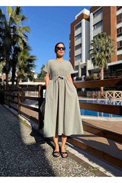 Sachistanbul Beli Lastikli Cepli Uzun Kadın Elbise