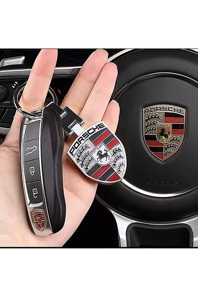 RoseTR Silver Color Keychain Compatible with Porsche - Silver Metal Premium, Cayman Cayenne Panamera