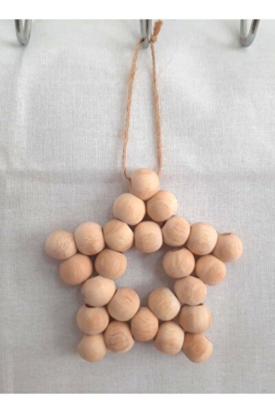 tsundoku Y-20 Dekoratif Ahşap Boncuklu Yıldız 5 Köşeli, Kapı Duvar Mutfak Bebek Odası Süsü