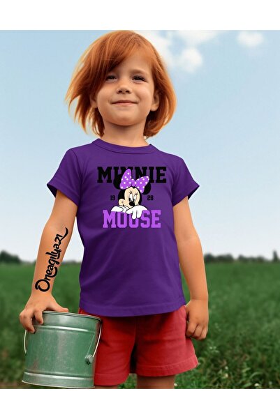 oneagılyazı Mick Mause Printed Girl's Oversize T-Shirt