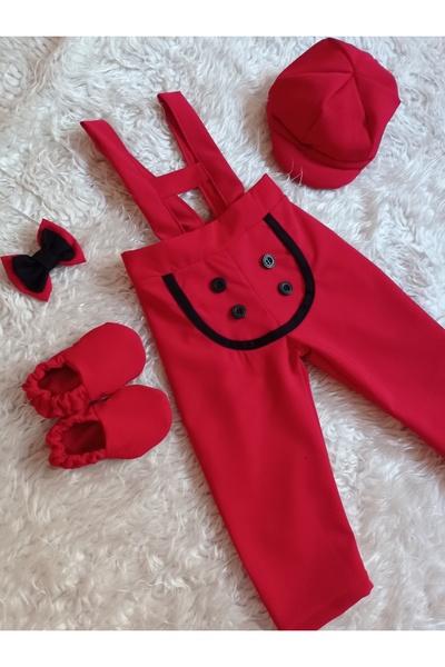 AgTasarım Kırmızı Siyah Doğum Günü Konsept Salopet Takımı