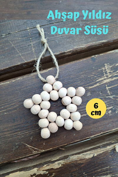 tsundoku Y-20 Dekoratif Ahşap Boncuklu Yıldız 5 Köşeli, Kapı Duvar Mutfak Bebek Odası Süsü