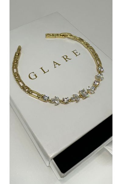 GLARE JEWELRY Zircon Stone Design Steel Bracelet in 14 Gold Model with 4 Years Warranty